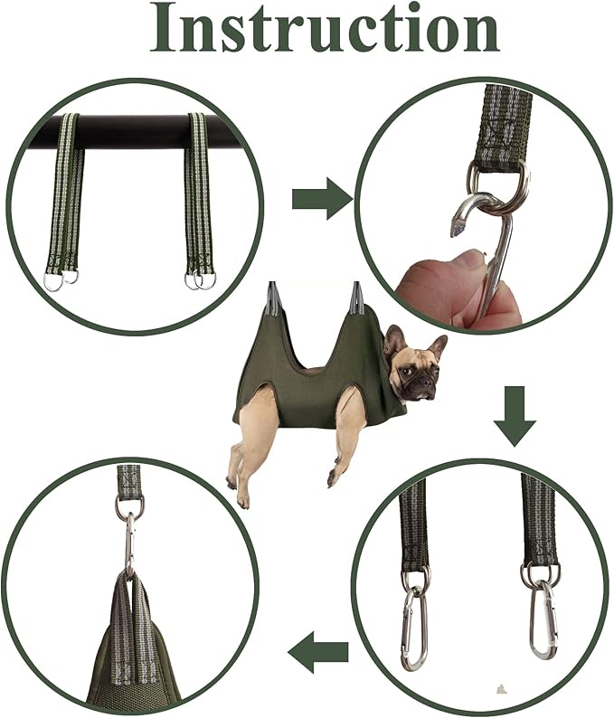 Kkiimatt 10 in 1 Pet Grooming Hammock Harness with Nail Clippers/Trimmer, Nail File, Comb,Dog Nail Hammock, Dog Grooming Sling for Nail Trimming/Clipping (XXXL/Under 140lb, Khaki Green)