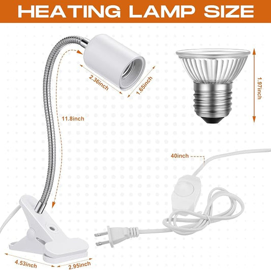 3 Set Reptile Heat Lamp UVA/UVB Turtle Heat Lamp Holder Fixture Clamp Basking Spot Adjustable 50w Full Spectrum Sun Sunbathe Bulb for Turtle Lizard Bearded Dragon Snake Aquarium Amphibian(White)