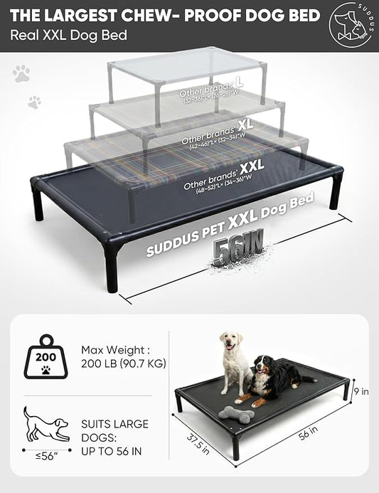 suddus Elevated Dog Bed Waterproof Outdoor, Portable Raised Dog Bed, Dog Bed Off the Floor, Chew-Proof Dog Bed Easy Clean Indoor or Outdoor Use，XX-Large, 56 * 37.5 * 9in, Grey