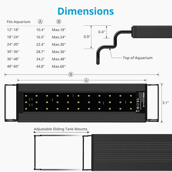 NICREW C10 Plants LED Aquarium Light, 30-36 in, 20Watts, Full Spectrum Fish Tank Light with Timer, Day and Night Cycle, Brightness Adjustable