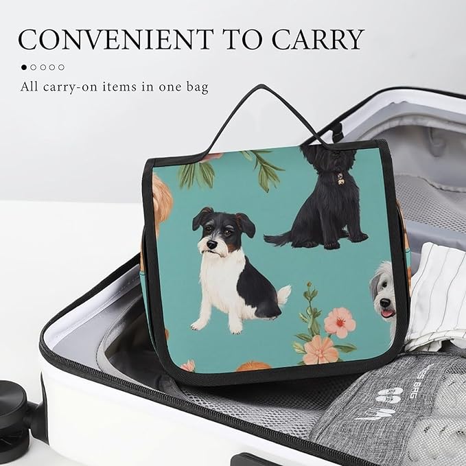 Travel Hanging Toiletry Bag Wash Bag Dogs Flowers Makeup Organizer Cosmetic Case for Bathroom Shower
