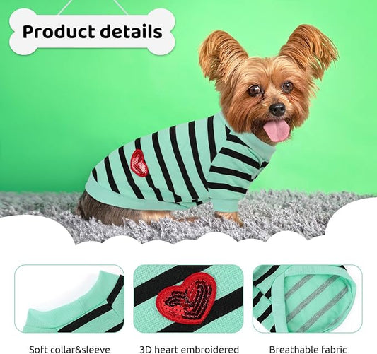 Dog Shirts for Large Dogs, Striped T-Shirts Dog Vest Pet Apparel Tee Shirts Spring Summer Suitable for Small and Medium Large Pets French Bulldog Bichon, Turquoise L