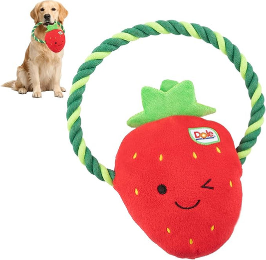 Dog Rope Toy with Squeakers, Strawberry Tug of War Dog Toy, Tough Cotton Rope Toys for Dogs, Aggressive Chew Toys for Medium Dogs