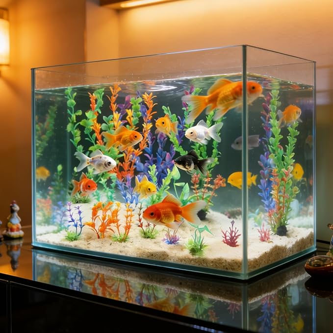 Ninsula Aquarium Plants 16P, Plastic Fish Tank Plants, Different Types Artificial Decor Aquarium Artificial Plastic Plants, Turtle Goldfish Betta Fish Tank Decor Set, Fish Decor for Tank (Colorful)