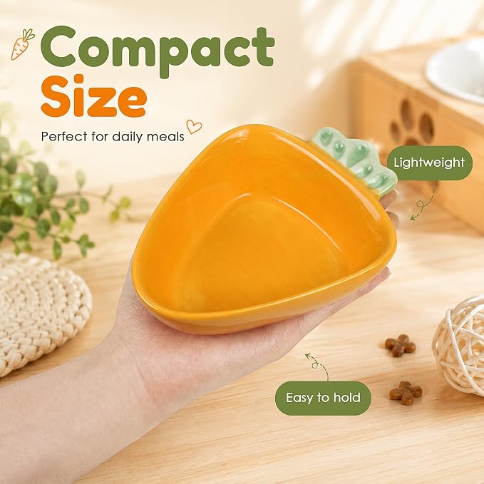 Hamster Food Bowl, Cute Big Carrot Shape Bowls, Ceramic Rabbit Bunny Guinea Pig Water Dish, Anti Spill & Prevent Tipping Chew Resistant Hay Feeder for Chinchilla, Ferret, Rat, Gerbil, Small Animals