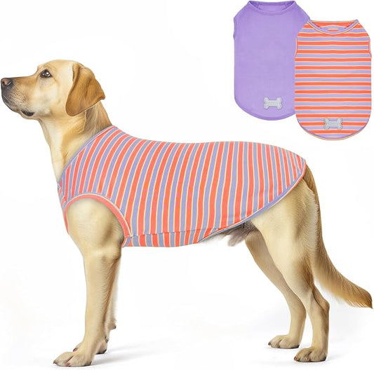 KYEESE 2Pack Dog Shirt, Soft Striped Dogs T Shirts, Lightweight Pet Tank Top, Sleeveless Dog Shirt for Medium Dogs, Stretchy Comfortable Pet Vest, Purple+Orange Striped, 2XL