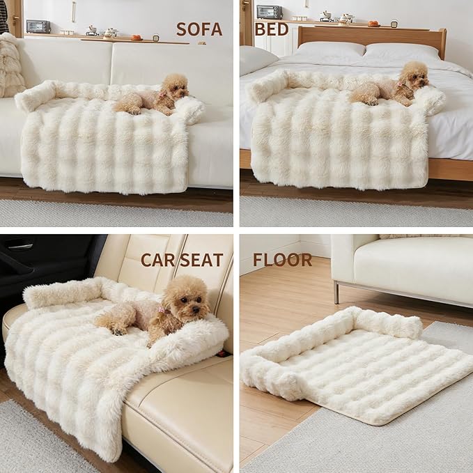 Dog Couch Bed for Dogs & Cats (29.5"x29.5"), Washable Plush Dog Bed for Couch with Bolster, Non-Slip Bottom, Furniture Protector for Sofa, Bed & Car Seat