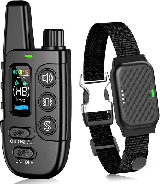 Shock Collar for Dogs, IP67 Waterproof Dog Training Collar with Remote Control, 3 Modes: Beep, Vibration, Safe Static, Rechargeable Adjustable for 15-110lbs Medium Large Dogs