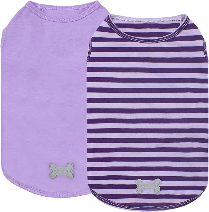 KYEESE 2Pack Dog Shirt, Soft Striped Dogs T Shirts, Lightweight Doggie Tank Top Cat Clothes, Sleeveless Dog Shirt for Small Dogs, Stretchy Pet Vest, Purple, Small