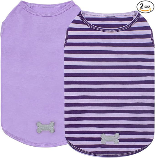 KYEESE 2Pack Dog Shirt, Soft Striped Dogs T Shirts, Lightweight Doggie Tank Top Cat Clothes, Sleeveless Dog Shirt for Small Dogs, Stretchy Pet Vest, Purple, Medium