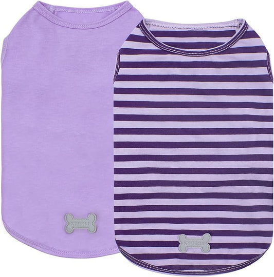 KYEESE 2Pack Dog Shirt, Soft Striped Dogs T Shirts, Lightweight Pet Tank Top, Sleeveless Dog Shirt for Small Dogs, Stretchy Comfortable Pet Vest, Purple, Large