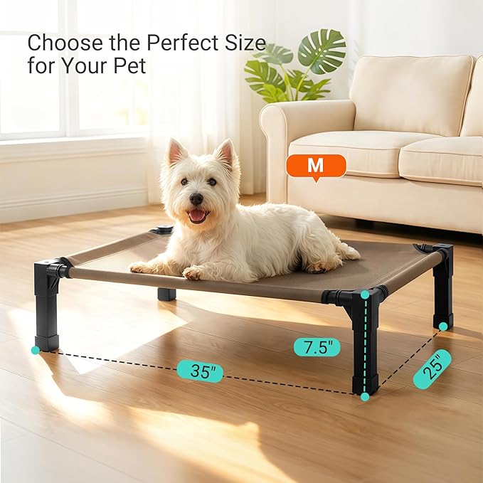 Niubya Elevated Outdoor Dog Bed, Cooling Elevated Pet Cot, Steel-Framed and Non-Slip Feet, Raised Dog Bed with Waterproof, Washable, Breathable Teslin Mesh, 35in