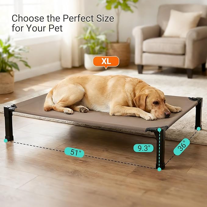 Niubya Elevated Outdoor Dog Bed, Cooling Elevated Pet Cot, Steel-Framed and Non-Slip Feet, Raised Dog Bed with Waterproof, Washable, Breathable Teslin Mesh, 51in