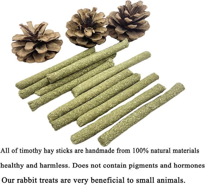 ANDES Rabbit Chew Toys 40pcs Timothy Hay Sticks About 14oz/400g Hamster Molar Snacks Handmade are Perfect Food Accessories for Bunny Guinea Pigs Rats Chinchillas Gerbils (40pcs Timothy Hay Sticks)