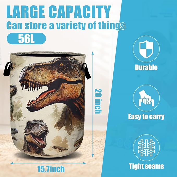 Dinosaur Laundry Basket, Laundry Hamper Collapsible Oxford Cloth with Handle Clothes Storage Bin for Bathroom Laundry Room Bedroom 15.7 X 20 Inch