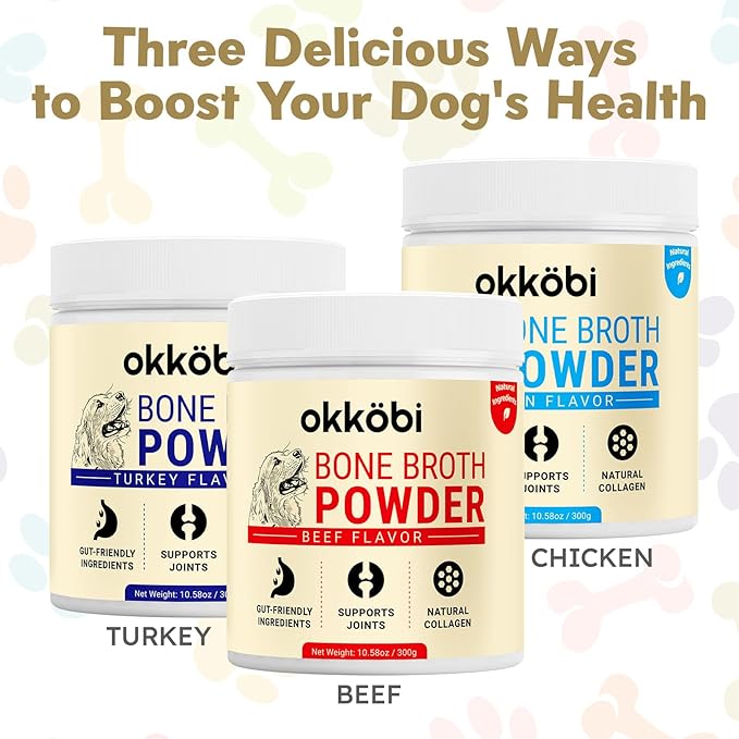 Beef Bone Broth for Dogs - All-Natural Food Topper for Picky Eaters - Powder Supplement for Joint Health, Digestion & Hydration, 10.5oz