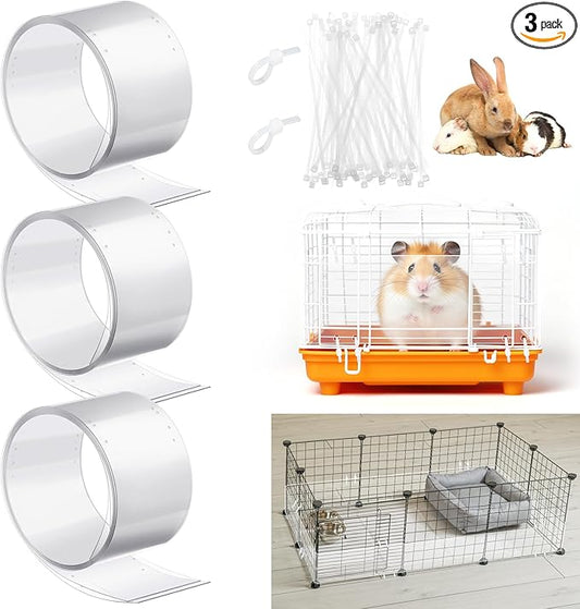 Juexica 3 Pcs 82.7 x 4.5 Inch Guinea Pig Cage Liner Clear Cuttable Critter Cage Liner with Pre Drilled Holes Urine Guard Extra Long Cage Liner with 150 Zip Ties for Rabbit Hamster Ferret Chinchilla