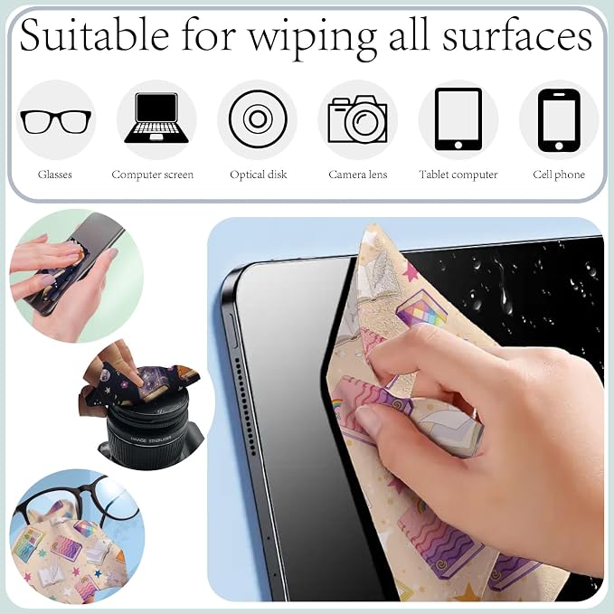 CREATCABIN 6Pcs Glasses Cleaning Cloth Book Microfiber Cleaning Cloths Suede Fiber Glasses Cleaner Wipes Soft Washable Microfiber Reusable for Eyeglasses Camera Lens Laptops Screens Phone 6 x 6 Inch