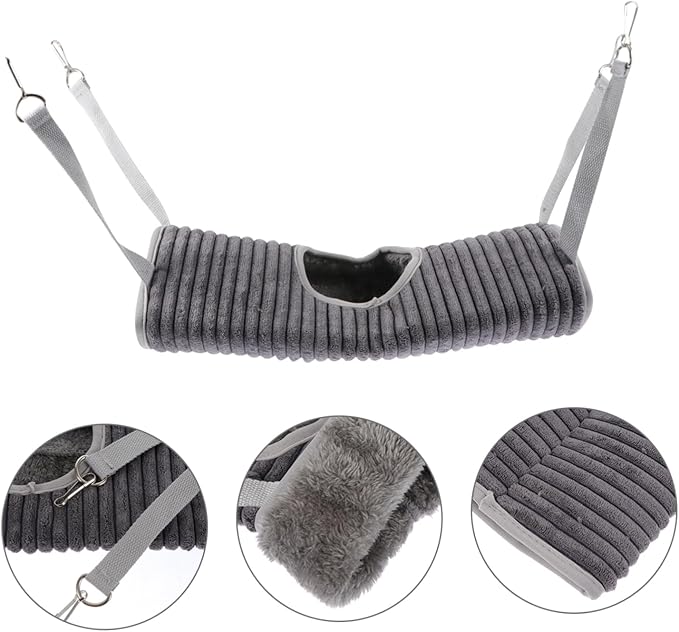 Milisten Warm Plush Ferret Hideout Nest Small Pet Hanging Tunnel Cage Hammock for Hamsters Rats Chinchillas Cozy Winter Sleeping and Playing Space in Grey