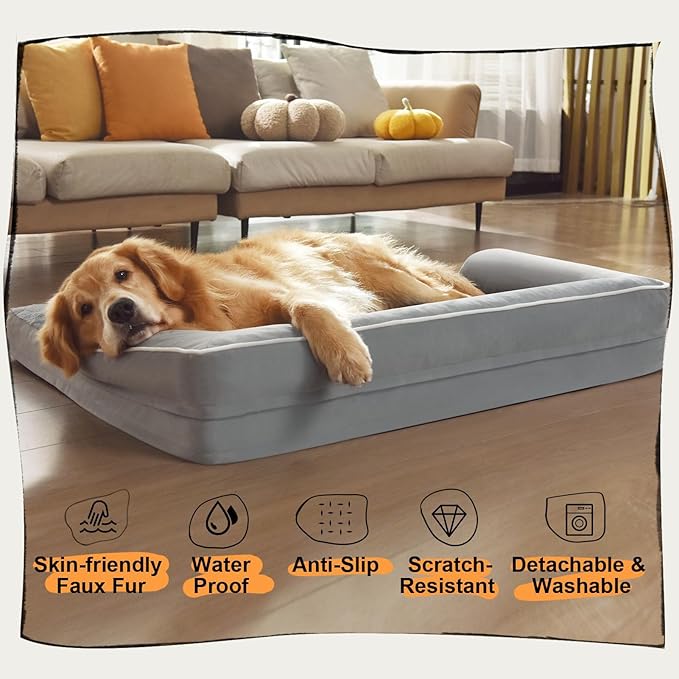 MEKIY Orthopedic Comfy Pet Sofa Dog Bed with Bolster for Small Dogs Cats | Pillow Support for Neck Relief, Egg Crate Foam, Skin-Friendly Surface, Waterproof Liner, Anti-Slip Bottom, 24 x 18 Inch
