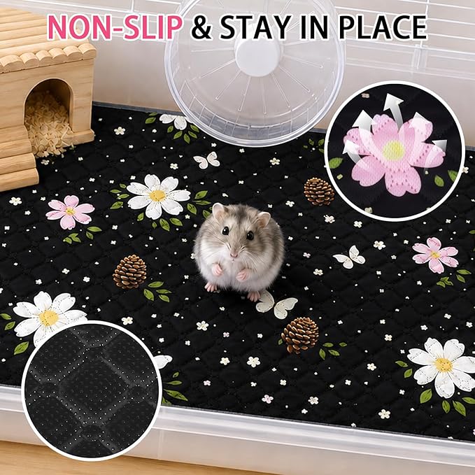 Guinea Pig Cage Liner 2 Pack Super Absorbent Washable Guinea Pig Pee Pads Waterproof Reusable Anti Slip Bedding Pee Pad Mat for Rabbit Bunny Rat Cat (Flowers, 48" x 24" (2 Pack))