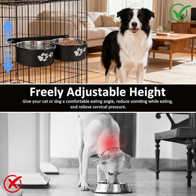 Kennel Water Bowl Hanging, 2 Pack Dog Crate Bowls, No Spill Dog Crate Water Bowl, Food Bowls for Kennel Cage Crates Mountable, 6.3*6.3*2.75 inches for Medium and Small Dog Cat Bunny Guinea Pig Ferret