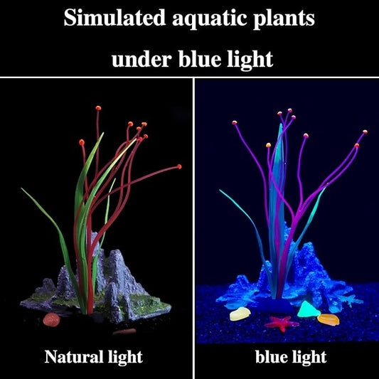 Fish Tank Decorations Aquarium Decorations Glowing Aquatic Plants Artificial Silicone Ornament with Glowing Effect for Fish Tank Landscape Decoration Betta Fish Tank Decor (Red)