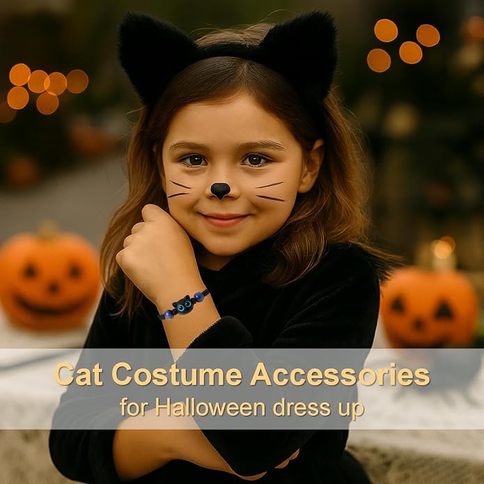 Halloween Black Cat Costume Accessories - Black Cat Bracelet, BlackCat National Day Jewelry, Cat Lovers Gift for Women & Girls