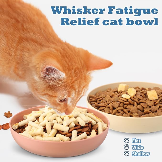 Tioncy 24 Pcs Cat Food Bowl 5.5'' Fatigue Relief Shallow Cat Food Dish Wide and Small Pet Wet Plate Wide Stray Wet Feeding Bowl for Ferrets Feral Short Legged Kitten, Wheat Straw(Four Color,Cute)
