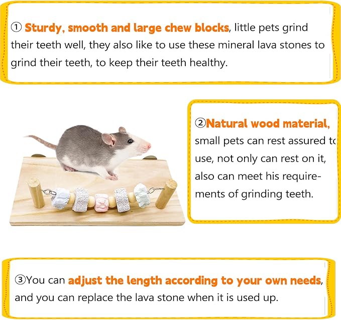 Hamiledyi Large Syrian Hamster Wood Ledge Platform with Lava Stone Block Chew Toys Chinchilla Cage Resting Wooden Shelf for Guinea Pig Rat Mouse