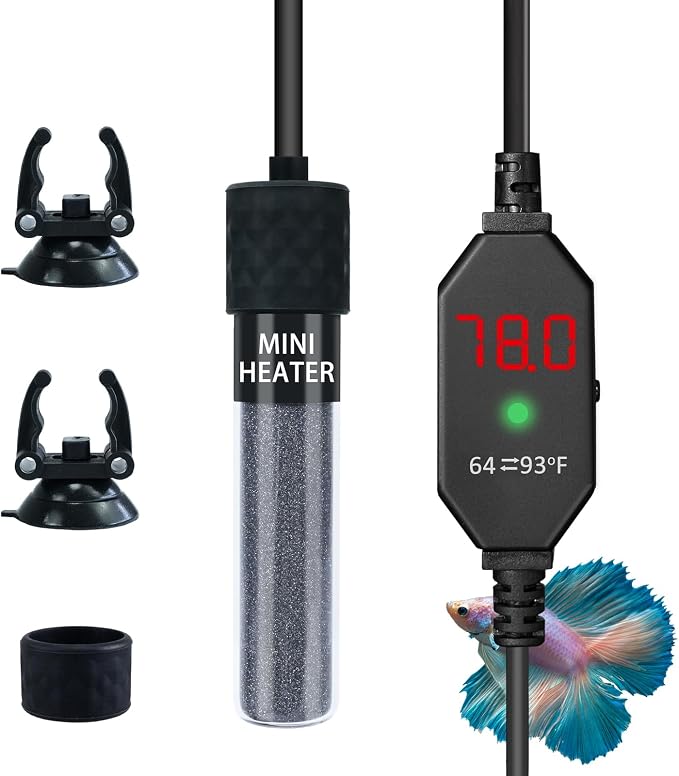 Small Submersible Aquarium Heater, Adjustable Mini Fish Tank Heater 25W 50W 100W 150W with External Temperature Controller, Digital Display, for 5/10/20/30 Gallons (100W)