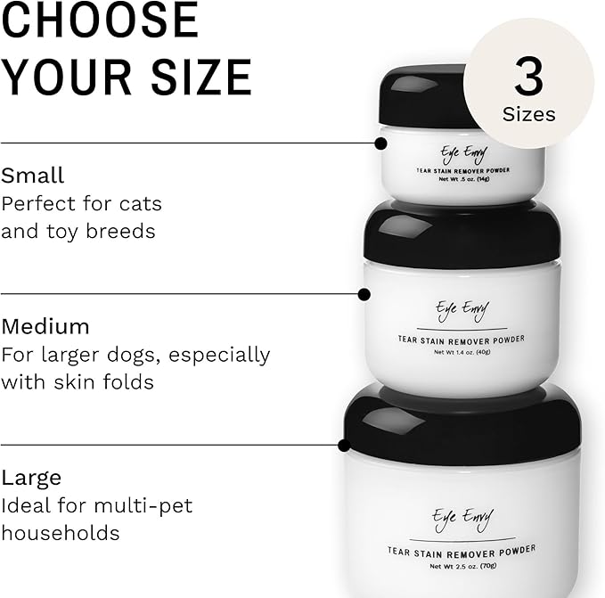 Eye Envy Tear Stain Remover Powder for Dogs and Cats. Natural, Safe Formula. Apply Around Eyes. Absorbs and Cleans Tears and Staining. Keeps Area Dry. Made in The USA. (1.4 oz)