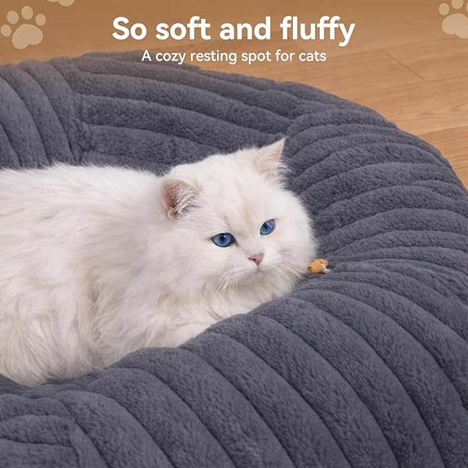 Cat Tunnel Bed, Peekaboo Hideaway Cave for Indoor Cats, Machine Washable Kitten Bed, Cat Donut, Dachshund Tunnel Bed for Small Dogs, Upgraded Striped Hare Feel Fabric (Deep Grey)