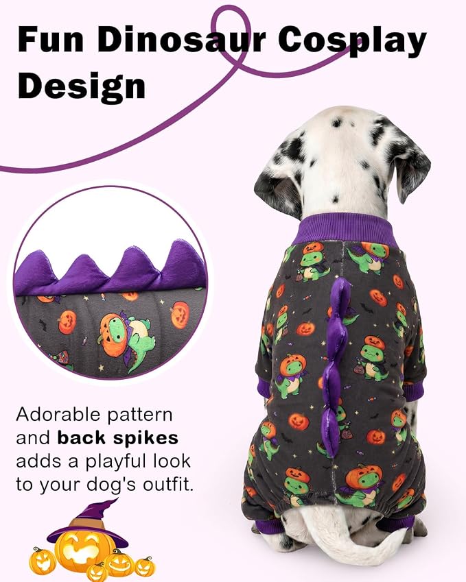 CuteBone Dinosaur Costume Halloween Dog Pajamas, Stretchy Spandex Crystal Velvet Sleepwear Coat for Small Dogs, Soft & Warm Pet Outfit Clothes for Cold Weather, Cozy Pullover Design COSP24M