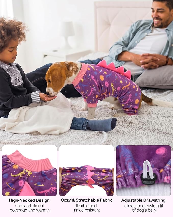 CuteBone Dinosaur Costume Dog Pajamas, Stretchy Spandex Crystal Velvet Sleepwear Coat for Small Dogs, Soft & Warm Pet Outfit Clothes for Cold Weather, Cozy Pullover Design COSP26XL