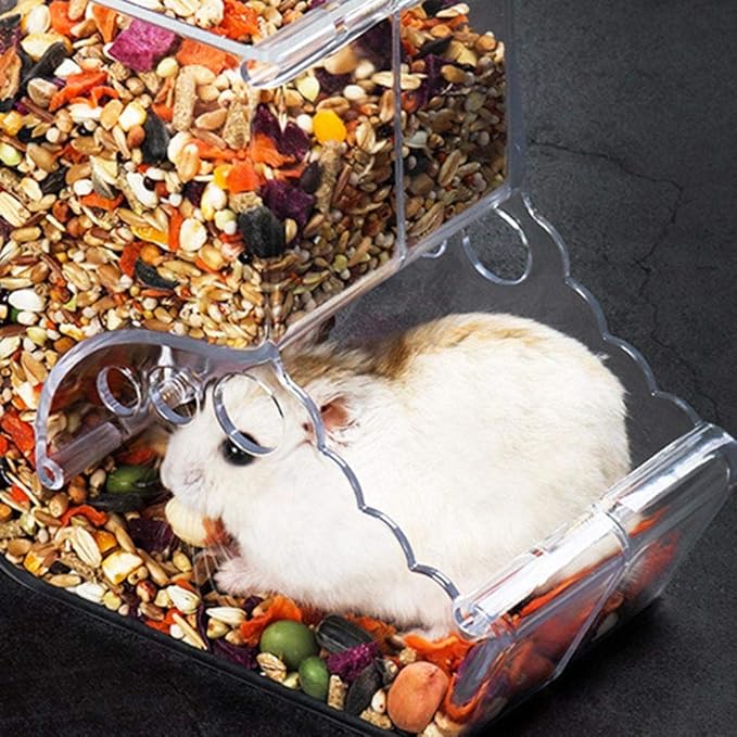 Hamsters Feeder Small Animals Automatic Dispenser Acrylic Clear Pet Food Storage Bowl for Dwarf Hamster Gerbils Mice Hedgehog Guinea Pig Pigeon Parrots (400ML)