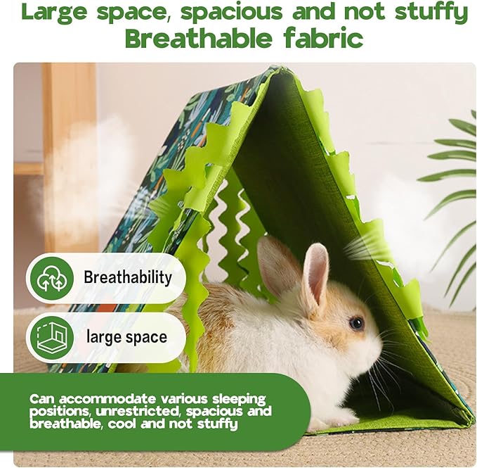 Hamster Hideout Tent with Curtain,Bunny Hideout, Machine Washable Guinea Pig Hide Tent Houses & Habitats, Triangular Hideout Shelter Small Animal Bed,Ferret, Rat, Chinchilla, Squirrel（tassel）