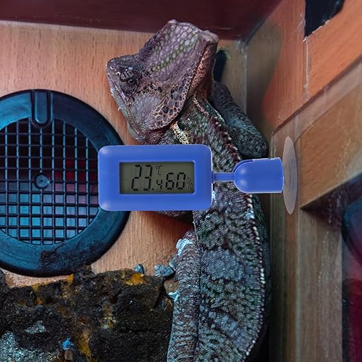 Kisangel Digital Reptile Temperature and Humidity Meter with 360° Rotatable Suction Cup, Night Light Display, Blue Mini Temperature-Humidity Monitor for Bearded Dragon and Leopard Gecko