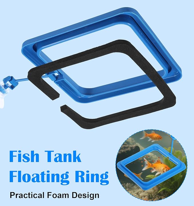 4 Pack Fish Feeding Ring, Aquarium Betta Feeding Ring for Fish Tank, Goldfish, Guppy, Turtle, Suction Included(Blue, 2 Round & 2 Square)