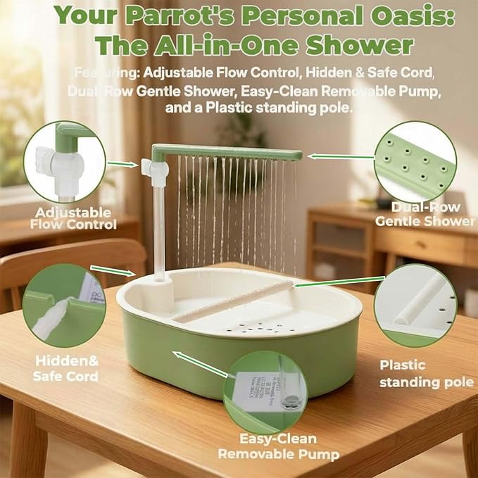 Bird Bathing Tub with Automatic Watering Faucet - Parrot Shower Box for Cockatiels, Budgies, Lovebirds & Conures - Cage Mountable Accessory to Promote Natural Bathing