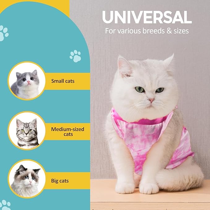 Avont Cat Recovery Suit - Kitten Onesie for Cats After Surgery, Cone of Shame Alternative Surgical Spay Suit for Female Cat, Post-Surgery or Skin Diseases Protection -Tie-dye Pink(S)