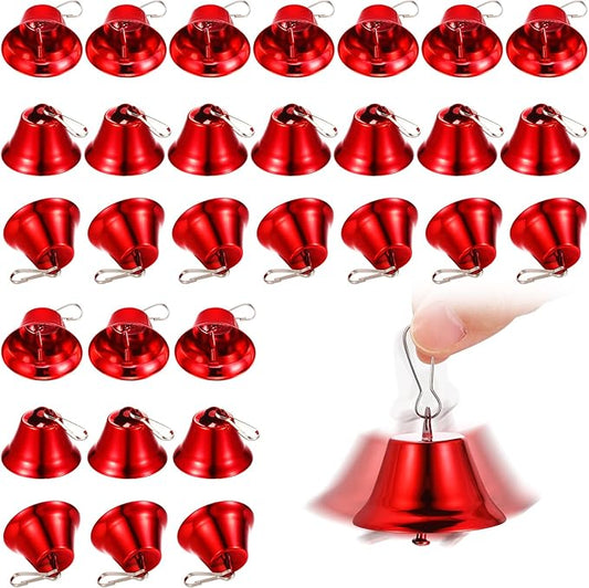 30 Pieces Craft Small Brass Bells for Crafts Mini Vintage Bells with Spring Hooks Tiny for Hanging Wind Chimes Making Dog Training Doorbell Wedding Decor, 1.65 x 1.5 Inch(Red)
