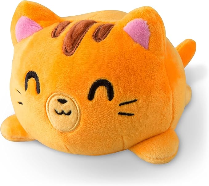 TeeTurtle Reversible Cat Plushie 4-Inch Orange Tabby Two-Sided Flip Plush Toy with Embroidered Details - Cute Mini Collectible Plush for Kids, Teens, and Adults