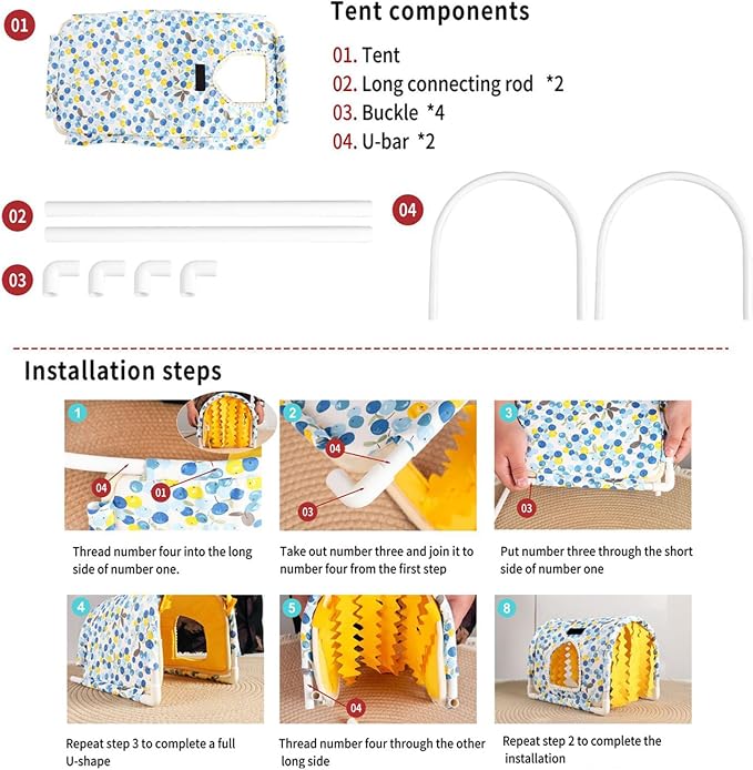 Guinea Pig Hideout Tunnel - Bunny Hideout, Machine Washable Guinea Pig Hide Tent Houses & Habitats,Guinea Pig Accessories for Hamster/Chinchilla/Dwarf Rabbit- Playing Resting(Yellow Tunnel)