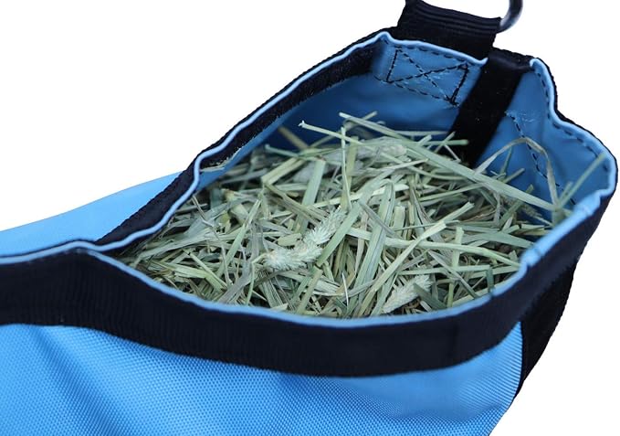 Rabbit & Guinea Pig Hay Bag Feeder with Super Tough Bottom® Design | Large 15" x 11" x 3" Hanging Hay Feeder | Organized Feeding | Made in USA Design (Hurricane Blue, Large 15" x 11" x 3")