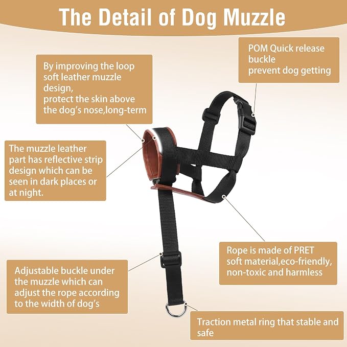 Dog Muzzle,Adjustable Loop Pets Muzzle Soft Leather Protect Skin Puppy Muzzles Prevent Biting Chewing Barking Allow Panting Drinking,Not Include Dog Collar (Brown, Medium)