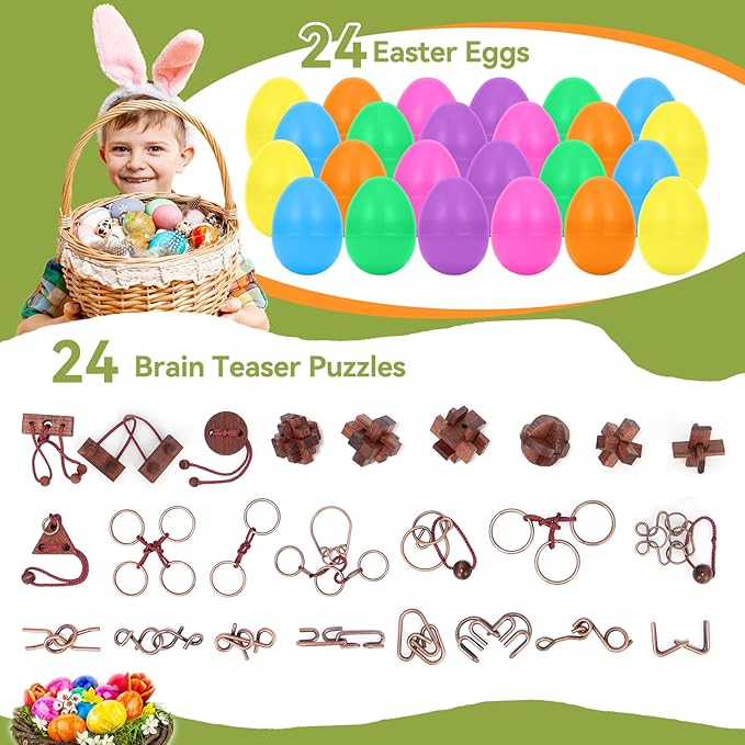 24 Pcs Brain Teaser Puzzles for Adults and Teens - Metal Puzzles 3D Puzzle Game Toys for Adults Teens - Wooden Unlock Interlocking Puzzle Adult IQ Education Smart Toys