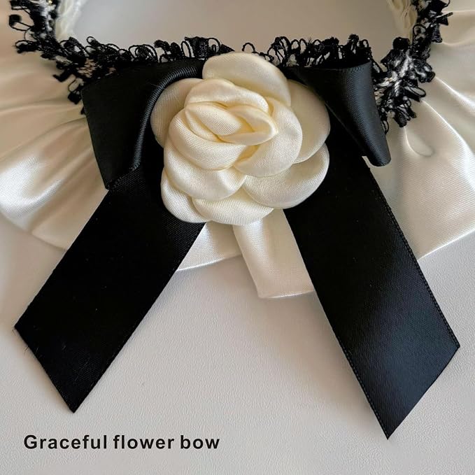 Elegant Lace Cat Collar with Cute Bow,Kitty Necklace with Bow Tie and Flower,Pet Lace Bib Collar with Cute Bow,Cat Princess Costumes,Black,1 Piece