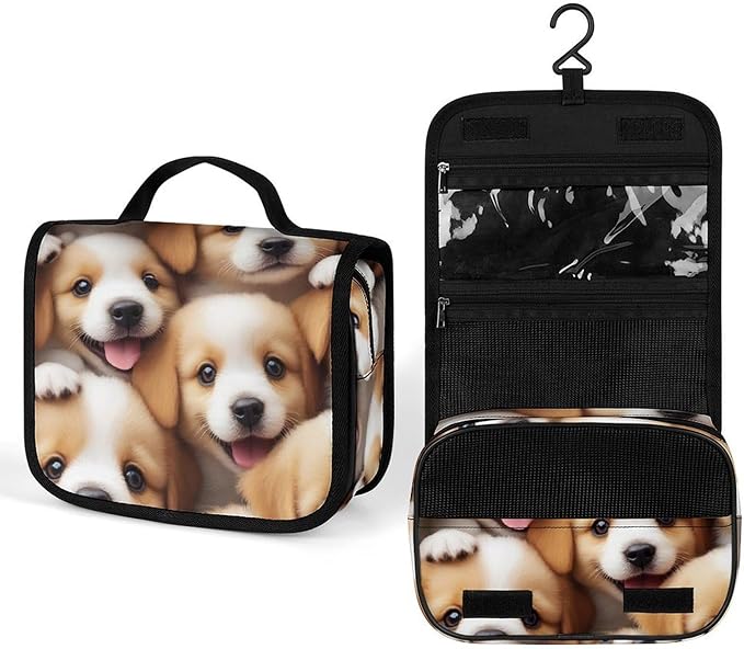 Cute Puppy Dogs Travel Toiletry Bag for Women Portable Hanging Organizer for Shampoo, Conditioner, Brushes Set