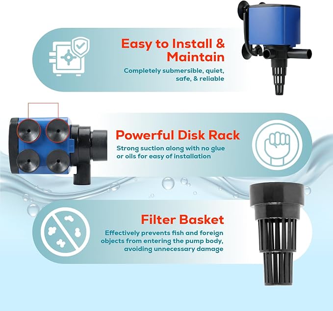 Aqua Dream 660 GPH Aquarium Powerhead - 3-in-1 Submersible Filter Pump with Air Oxygenation & Adjustable Flow, 35W High-Performance Water Circulation Pump for Fish Tanks - 9 Pcs